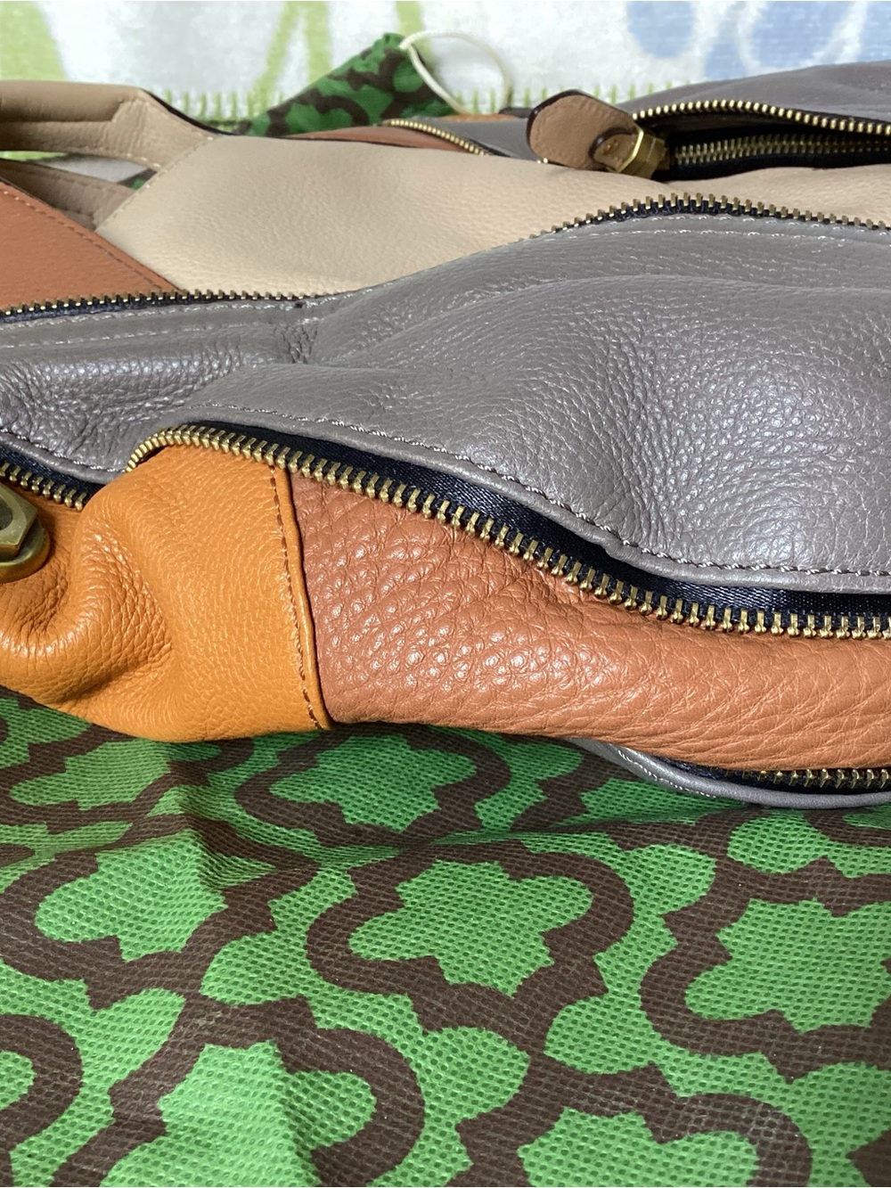 orYANY “Lian” Tri-Tone Leather Satchel in Beige, Gray & Tan - Picture 10 of 12
